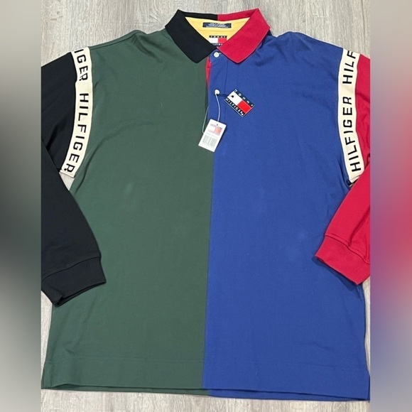 NWT New Old Stock XXL Tommy Hilfiger Color block Long Sleeve Polo Shirt - Picture 2 of 9